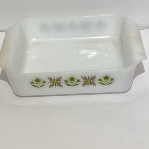 Anchor‎ Hocking White Green Meadows Fire King Rectangular Baking Dish